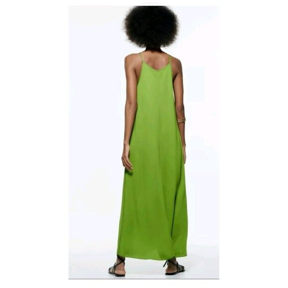 ZARA Dress WOMAN NWT EFFECT HALTER Spli Green 4437 080 Small 18" Ptp Viscose - Picture 5 of 9